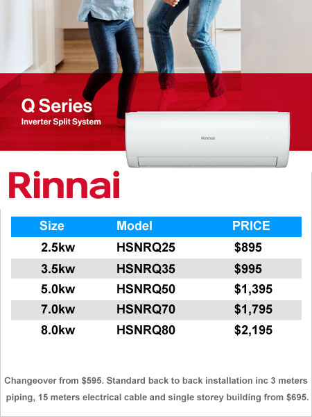 Special Offer Rinnai Air Conditioning Wall Splits